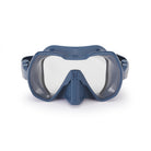 A black diving mask with a single lens and a soft silicone skirt, designed for wide field of vision and comfortable fit.