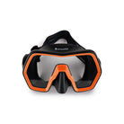 Black and orange diving mask with 'Dynamic' branding on a white background