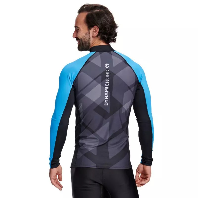 Men's DYNAMICNORD Rashguard featuring a sleek design and vibrant blue accents, ideal for watersports.